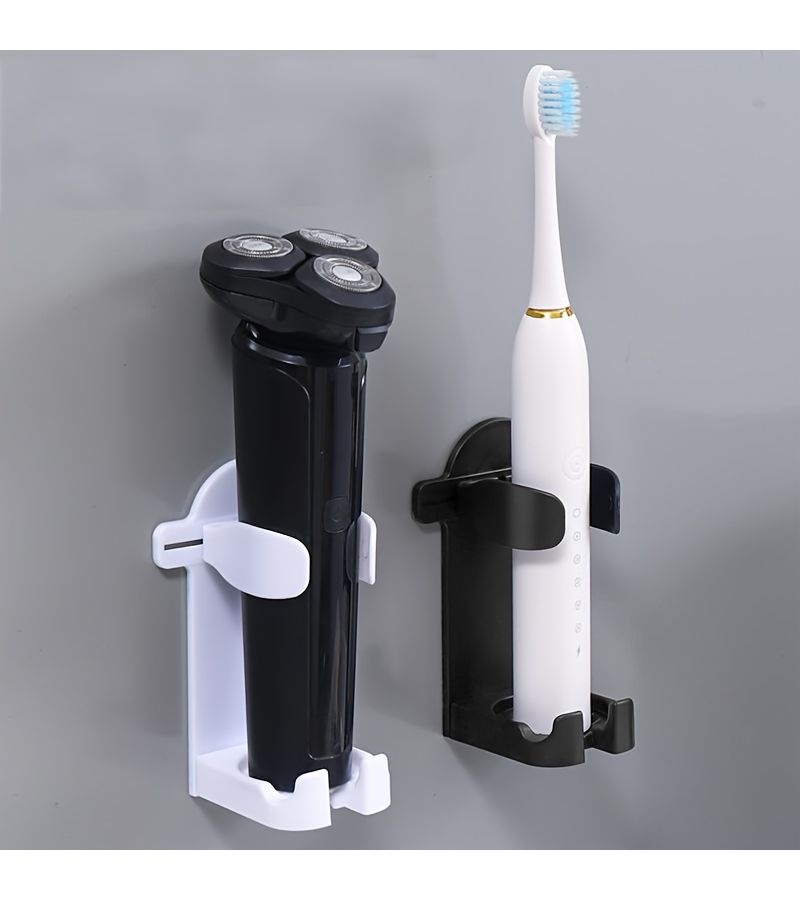 A Set Of Three Black Wall Mounted No Mark Electric Toothbrush Holders With Spiral Texture Non Slip Design Adjustable Width For Drainage Ideal For Bathroom Organization - Image 2