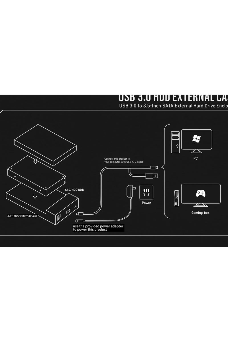 Haysenser 3.5" HDD External Case, USB 3.2 Type-C to 3.5-Inch SATA Hard Drive Enclosure, 6Gbps Speed, Supports Up to 16TB, Compatible with Windows/Mac/Android/Linux - Image 2