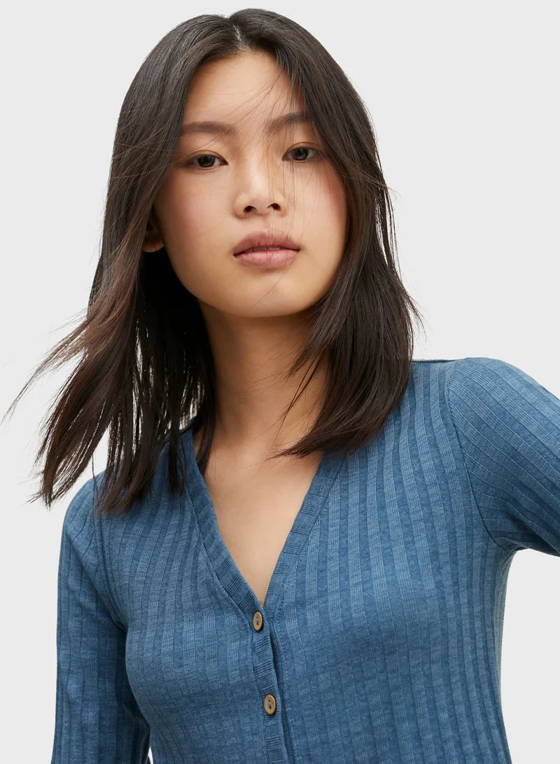 MANGO Kids Ribbed Front Button Top