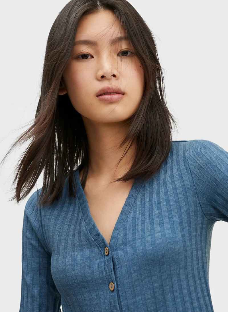 MANGO Kids Ribbed Front Button Top