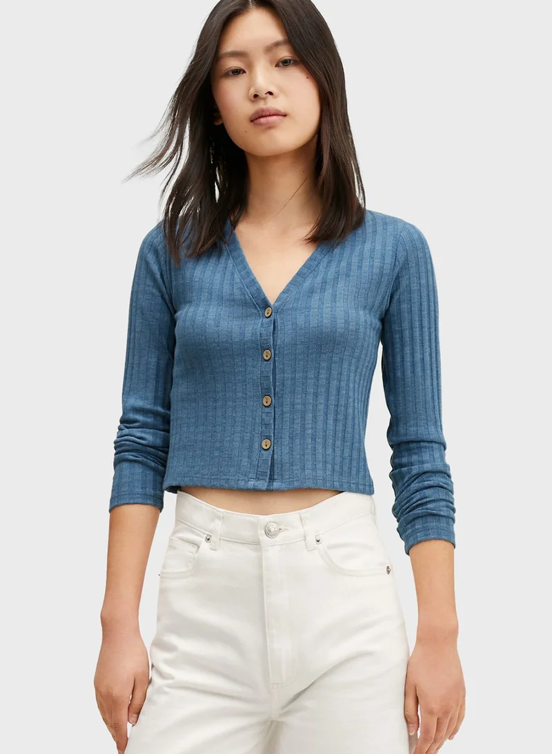 MANGO Kids Ribbed Front Button Top