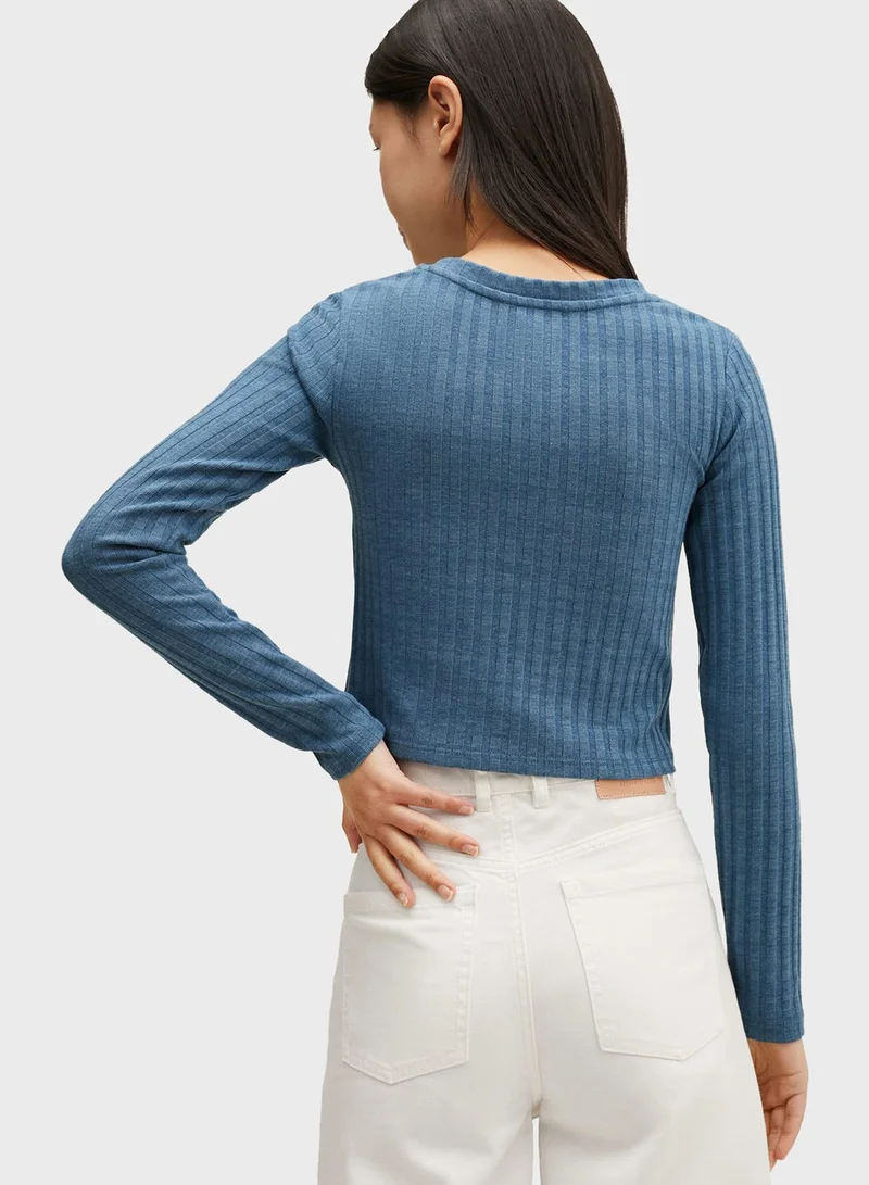 MANGO Kids Ribbed Front Button Top