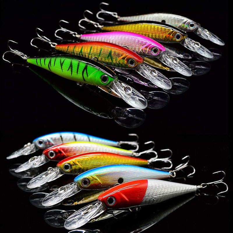 OriGlam 10 Pack Fishing Lures Hard Baits, 3D Eyes Minnow Fishing Lures Crankbait, Swimbait Fishing Tackle Lure Kit for Freshwater/Saltwater/Topwater, Bass, Trout, Walleye, Redfish - Image 1