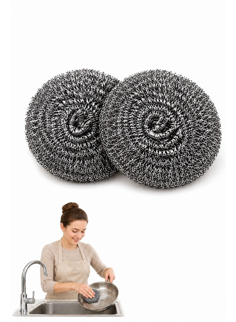 2 PCS Stainless Steel Scrubber Sponges, Heavy Duty Metal Mesh Scouring Pads for Pots, Pans, Dishes, Ovens & Kitchen Cleaning, Rust-Resistant Steel Wool Scrubbers - Image 1