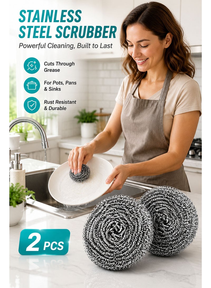 2 PCS Stainless Steel Scrubber Sponges, Heavy Duty Metal Mesh Scouring Pads for Pots, Pans, Dishes, Ovens & Kitchen Cleaning, Rust-Resistant Steel Wool Scrubbers - Image 4