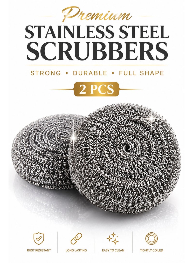 2 PCS Stainless Steel Scrubber Sponges, Heavy Duty Metal Mesh Scouring Pads for Pots, Pans, Dishes, Ovens & Kitchen Cleaning, Rust-Resistant Steel Wool Scrubbers - Image 5