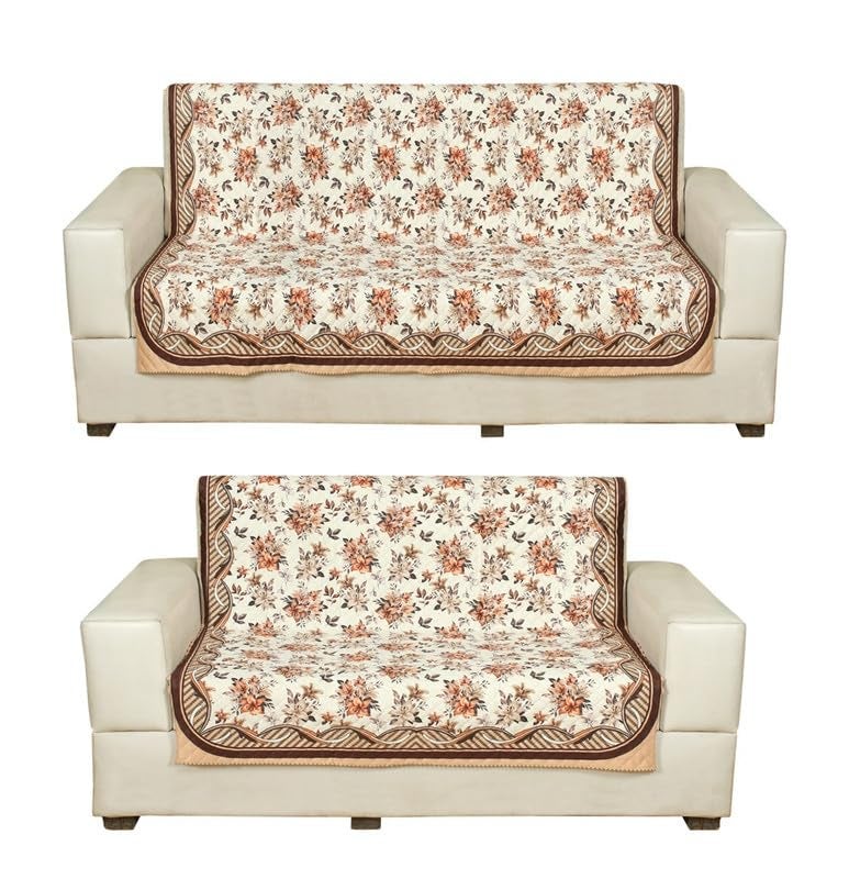 Nendle Premium Touch Soft Velvet Three Layer Quilted Sofa Cover 3 Seater and 2 Seater with Combined seat and Back| Anti-Slip Protector Covers for Living Room, Drawing Room (Light Brown, Pack of 3+2) - Image 1