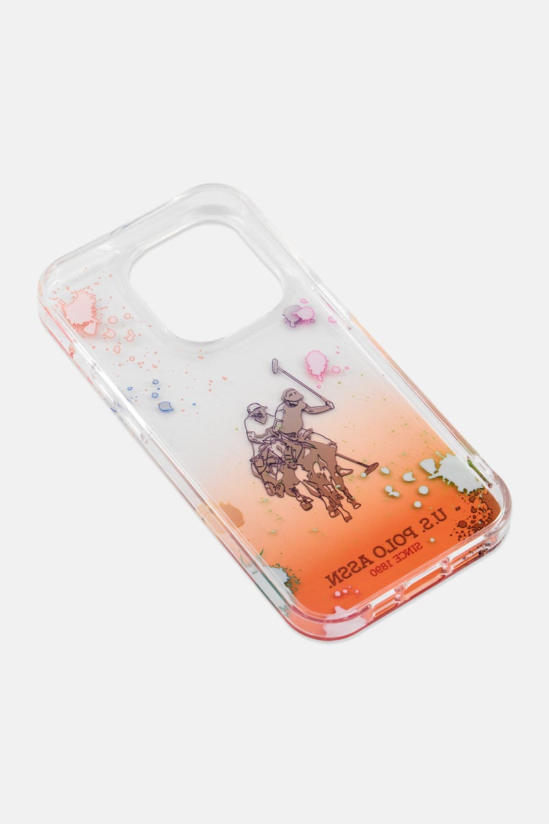 U.S. Polo Assn. USPA PCTPU Gradient Case With Splattered Pattern Horse Logo iPhone 14 Pro, Orange Combo - Image 4