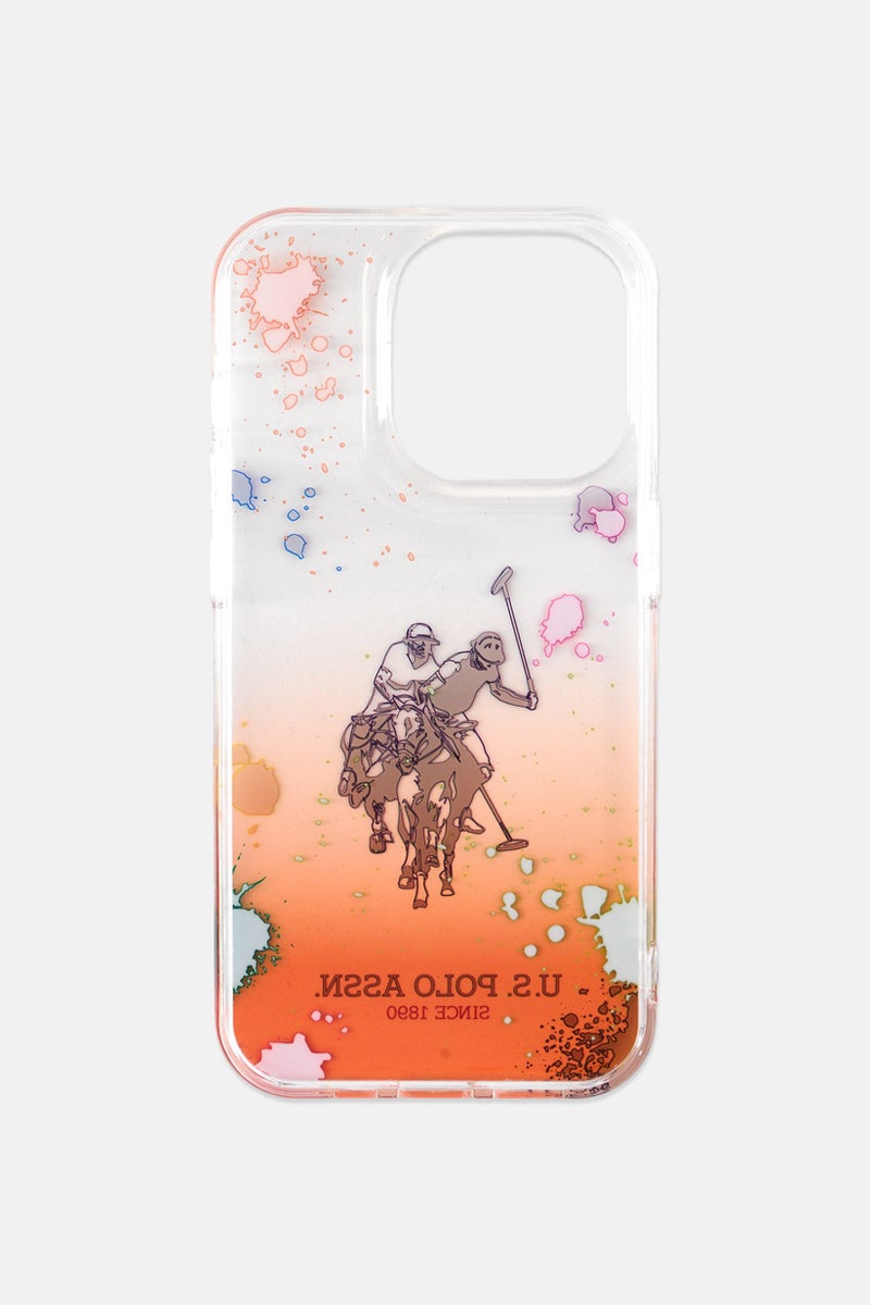 U.S. Polo Assn. USPA PCTPU Gradient Case With Splattered Pattern Horse Logo iPhone 14 Pro, Orange Combo - Image 3