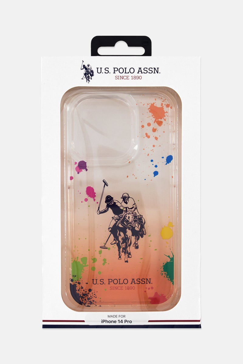 U.S. Polo Assn. USPA PCTPU Gradient Case With Splattered Pattern Horse Logo iPhone 14 Pro, Orange Combo - Image 2