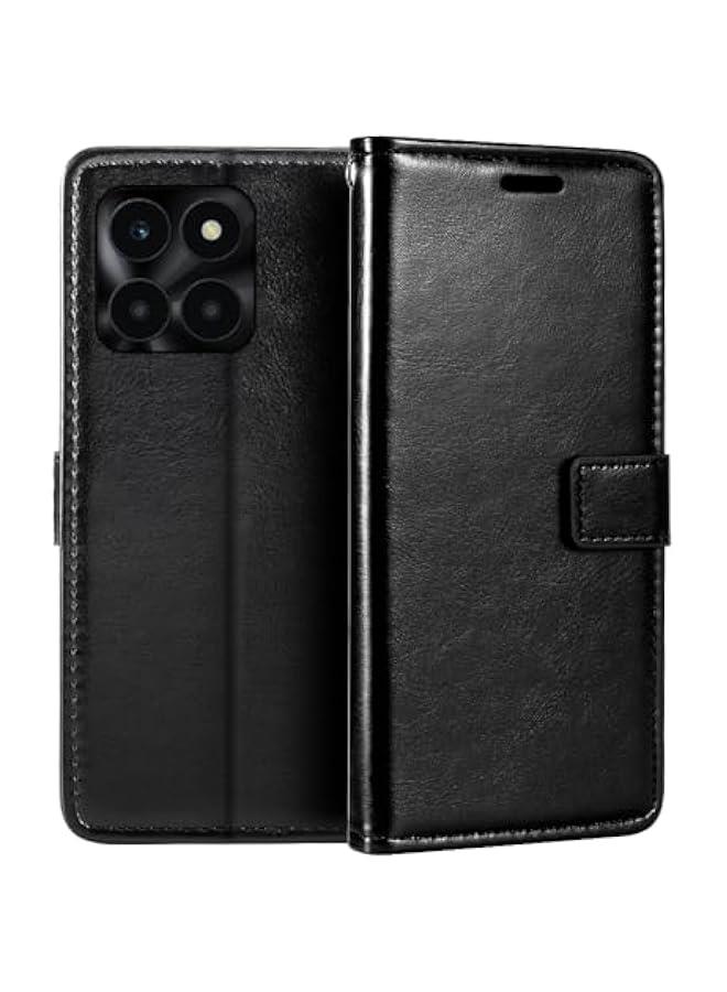 Premium PU Leather Flip Case with Card Holder and Stand for Honor X6B / Huawei Honor X6A 4G (6.56 inch) - Magnetic Cover black - Image 1