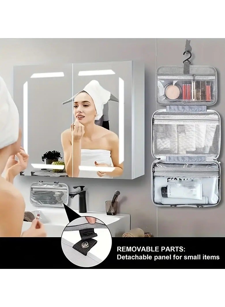 أوريتي حقيبة مستحضرات السفر المعلقة مع خطاف حامل مستحضرات التجميل المحمولة فرشاة مجموعة منظم مكياج السفر مع إعدادات تقسيم الفصل الرطب والجاف لمستحضرات الاستحمام - Image 2