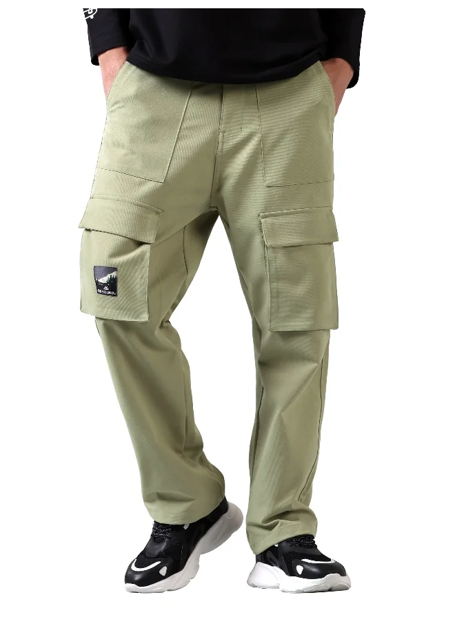 Beyoung Pale Green Utility Cargo Pants for Men