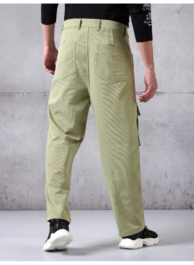 Beyoung Pale Green Utility Cargo Pants for Men