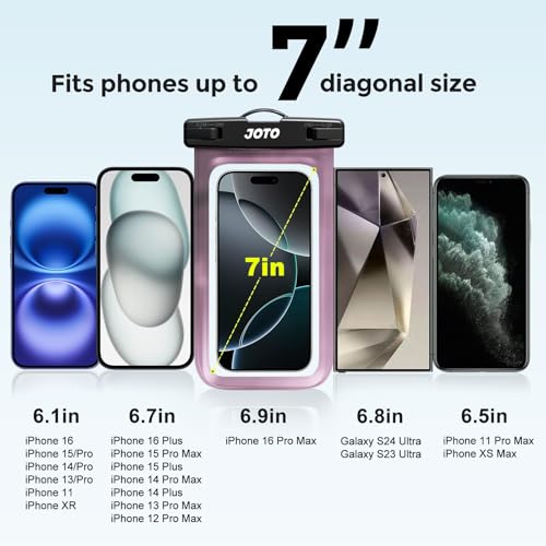 JOTO Up to 7" Universal Waterproof Phone Case for iPhone 16 15 14 13 Plus Pro Max, IPX8 Cellphone Dry Bag 12 11 Pro Max XR X 8 7 6S Plus SE, Galaxy S23 S22 S21 S20+ S20 Plus Note, Pixel -Clearpurple - Image 4