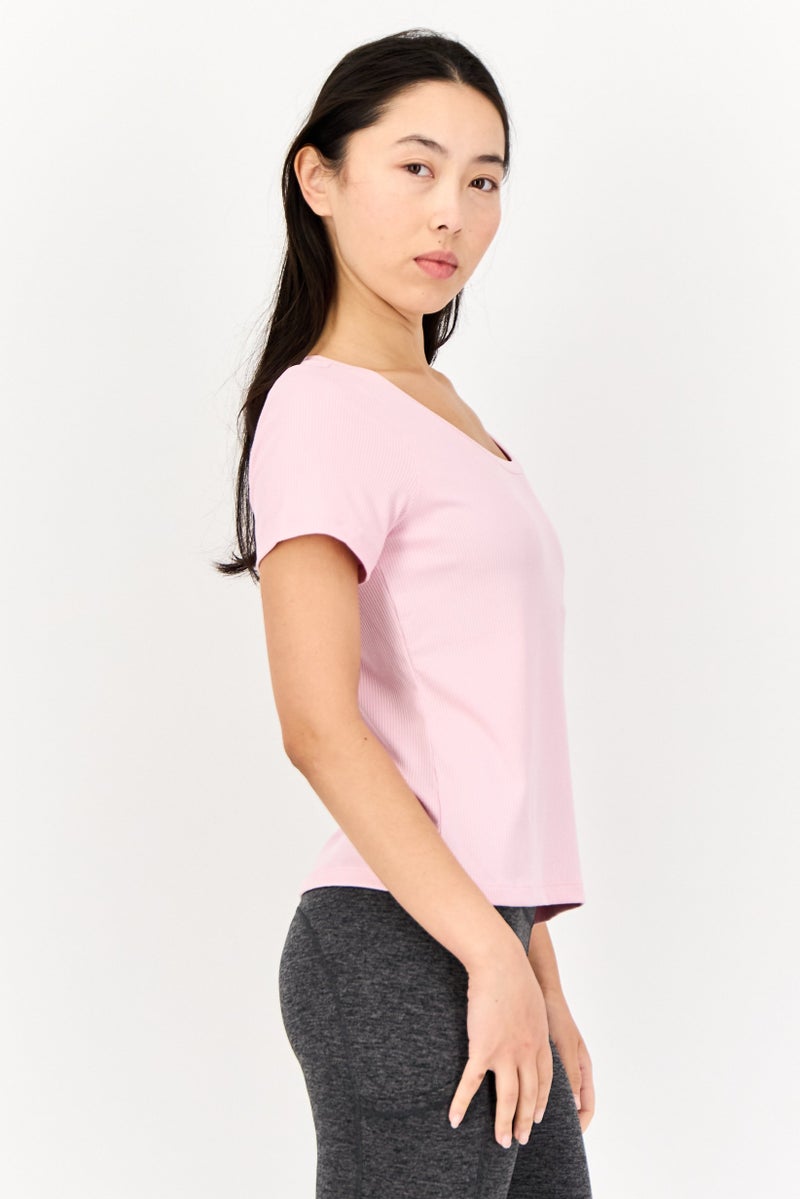 SKECHERS تي شيرت تدريب قصير الأكمام للنساء، وردي - Image 2
