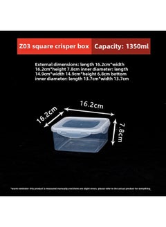 Factory Direct Multi-buckle Commercial Crisper Food Grade Refrigerated Heated Crisper Storage Sealed-Specifications:Square Z03 1350ml-Color:Transparent