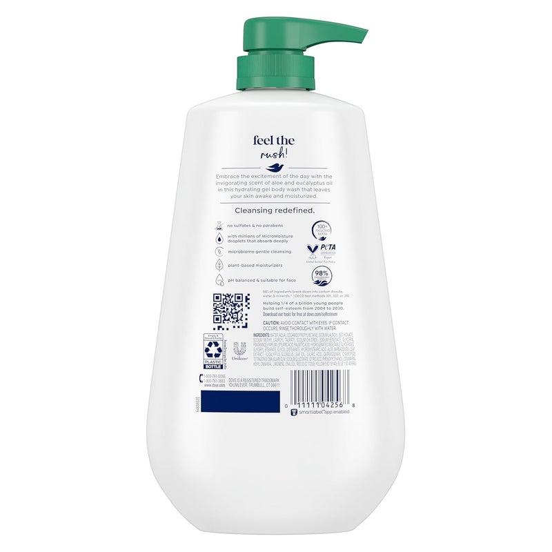 Dove Body Wash with Pump Invigorate Aloe Eucalyptus For 24hr LotionSoft Skin Moisturizing Skin Cleanser with No Sulfates No Parabens 306 Oz - Image 2