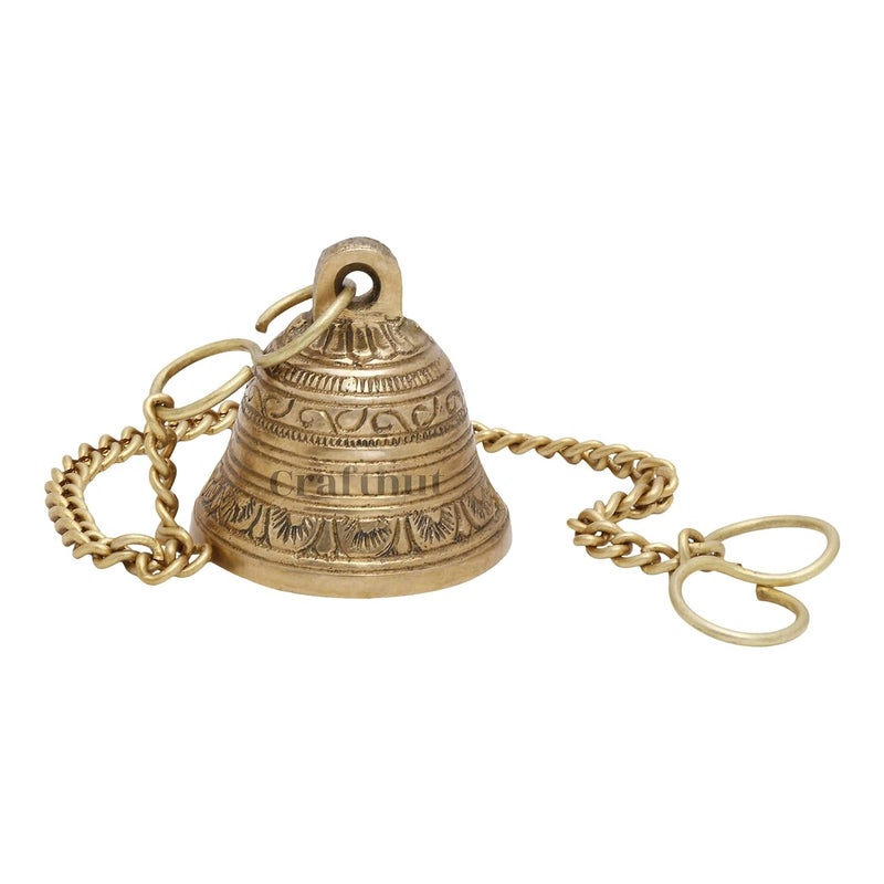 CRAFTHUT Beautiful Brass Hanging Bell with Chain for Temple Door Hallway Porch Or Balcony - Image 3