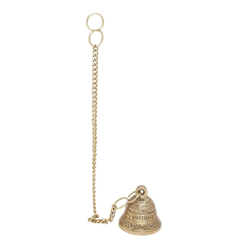 CRAFTHUT Beautiful Brass Hanging Bell with Chain for Temple Door Hallway Porch Or Balcony - Image 4