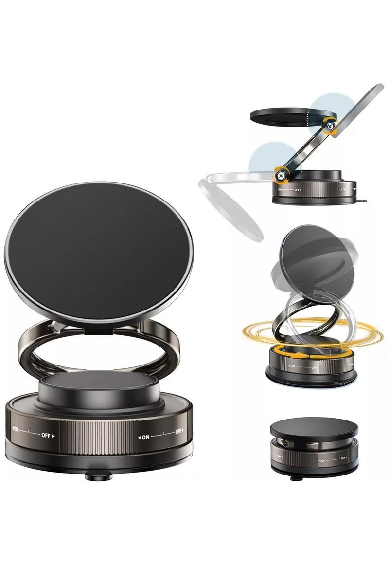 Car Phone Holder, Vacuum Magnetic Car Holder, 360°Rotating Foldable Dashboard Suction Cup Holder, Universal for All Smartphones (Black)  - Image 1
