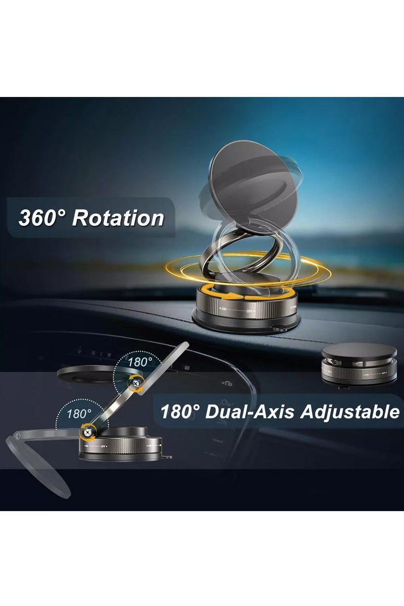 Car Phone Holder, Vacuum Magnetic Car Holder, 360°Rotating Foldable Dashboard Suction Cup Holder, Universal for All Smartphones (Black)  - Image 4