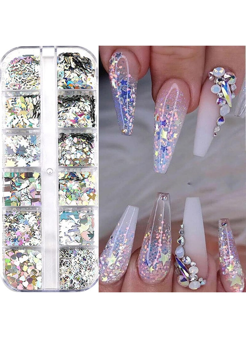 Kistreao - Silver Nail Glitters Nail Art Sequin Holographic Laser Silver Confetti Design Decoration Manicure Acrylic Nails Decorations Jewelry Salon for Women - Image 1