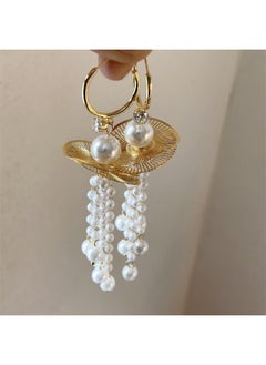 Generic Niche Design Sense 8k Gold Pearl Long Earrings Super Fairy Holiday New Beaded C- Ring Long Earrings Ear Jewelry 
