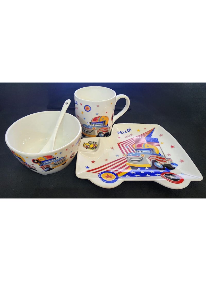 Kids Dining Set – 4-Piece Reusable ceramic Plate, Bowl, Cup& Spoon | Durable Tableware for Children perfect gift for kids (Mater the Greater) - Image 2
