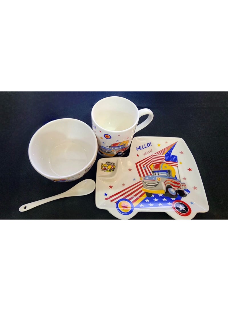 Kids Dining Set – 4-Piece Reusable ceramic Plate, Bowl, Cup& Spoon | Durable Tableware for Children perfect gift for kids (Mater the Greater) - Image 3