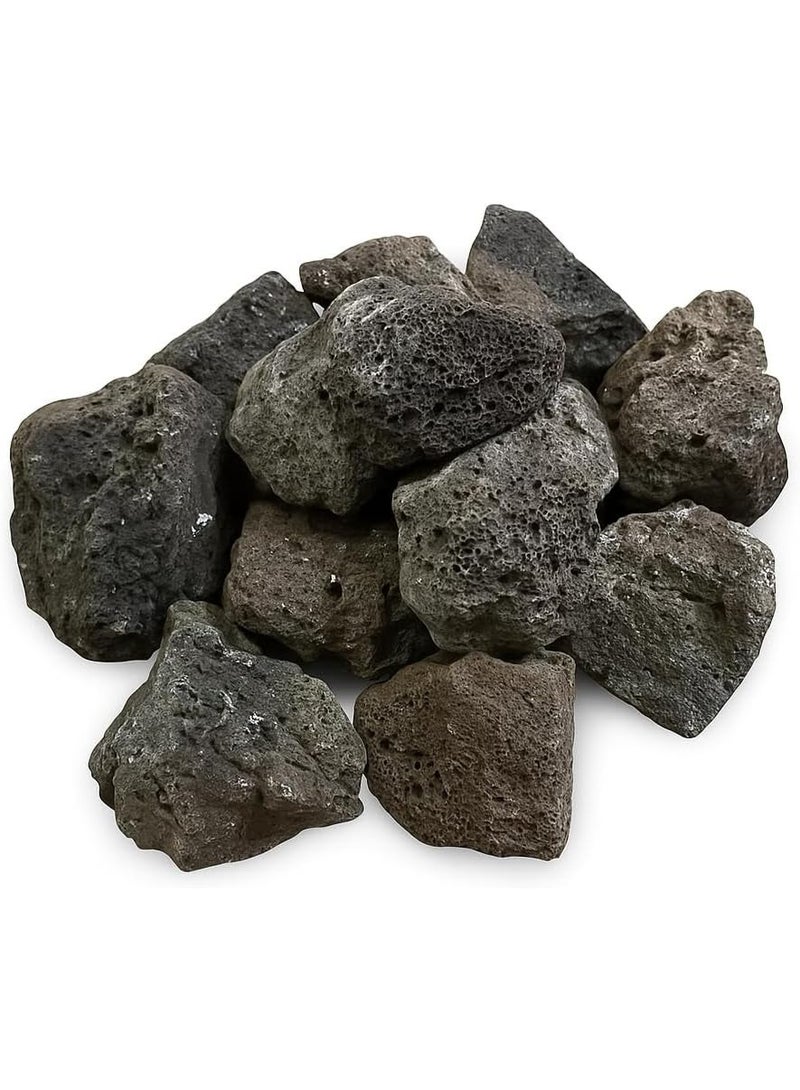 والموه 2 أرطال من صخور الحمم البركانية الطبيعية، سوداء اللون، قطع كبيرة بحجم 5-8 سم، مناسبة لحفر النار، وأوعية النار، ومجموعات جذوع الغاز، والمواقد الداخلية والخارجية، وتنسيق الحدائق. - Image 1