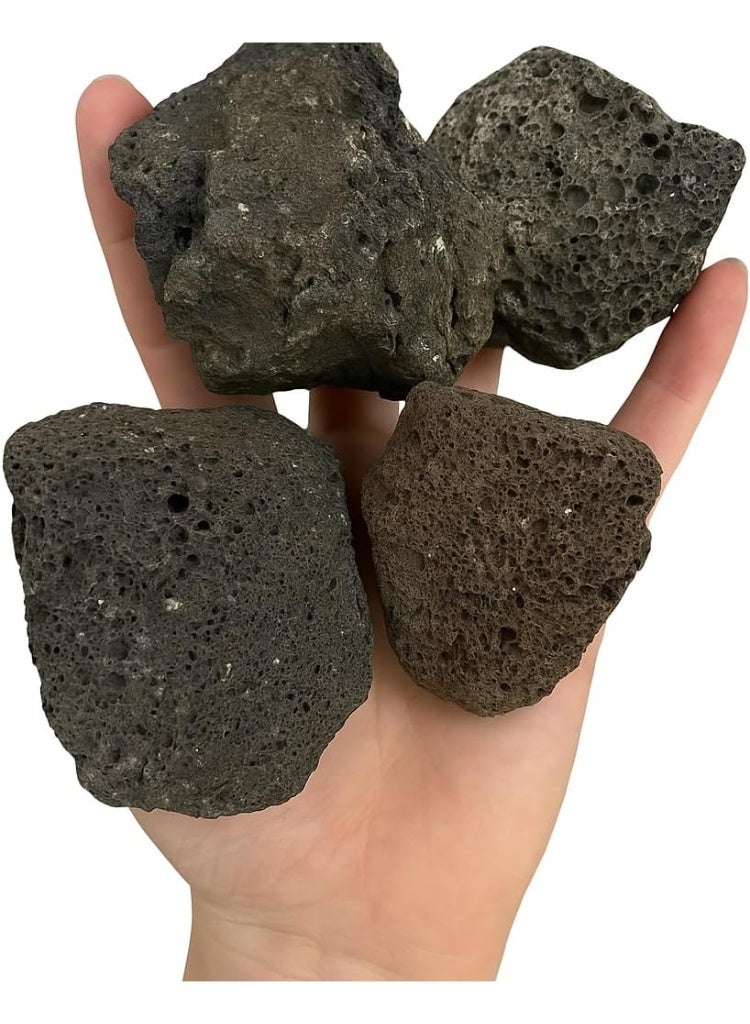 والموه 2 أرطال من صخور الحمم البركانية الطبيعية، سوداء اللون، قطع كبيرة بحجم 5-8 سم، مناسبة لحفر النار، وأوعية النار، ومجموعات جذوع الغاز، والمواقد الداخلية والخارجية، وتنسيق الحدائق. - Image 2