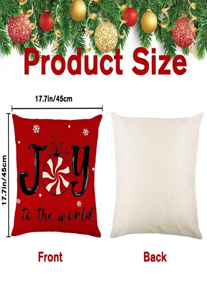 Vellibring Christmas Candy Pillow Covers, 18x18 Set of 4 Red White Christmas Throw Cushion Case Be Merry Christmas for Winter Holiday Sofa Couch Home Decoration - Image 2