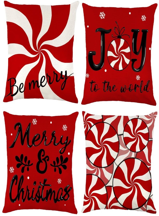 Vellibring Christmas Candy Pillow Covers, 18x18 Set of 4 Red White Christmas Throw Cushion Case Be Merry Christmas for Winter Holiday Sofa Couch Home Decoration - Image 1