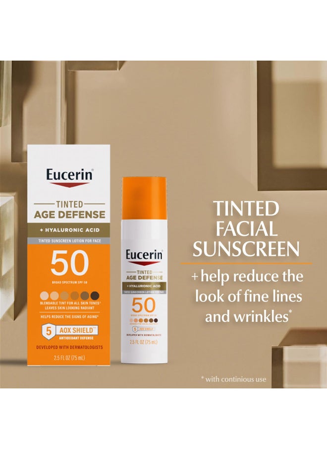 Sun Tinted Age Defense Spf 50 Face Sunscreen Lotion, Hypoallergenic, Fragrance Free Tinted Sunscreen Spf 50 With Hyaluronic Acid, 2.5 Fl Oz Bottle