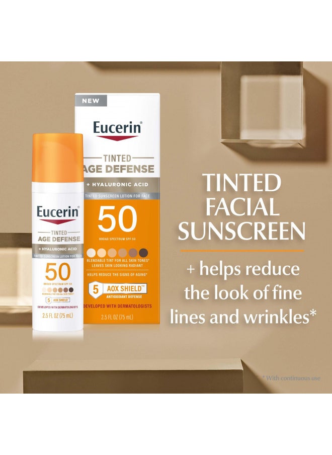 Sun Tinted Age Defense Spf 50 Face Sunscreen Lotion, Hypoallergenic, Fragrance Free Tinted Sunscreen Spf 50 With Hyaluronic Acid, 2.5 Fl Oz Bottle
