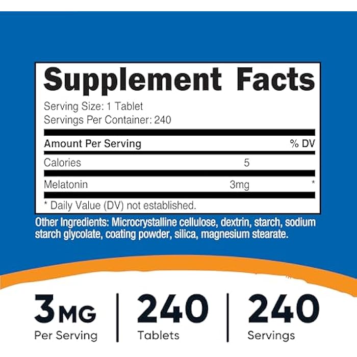 Nutricost Melatonin 3mg, 240 Tablets - 3mg Per Serving, Non-GMO, Gluten Free - Image 2