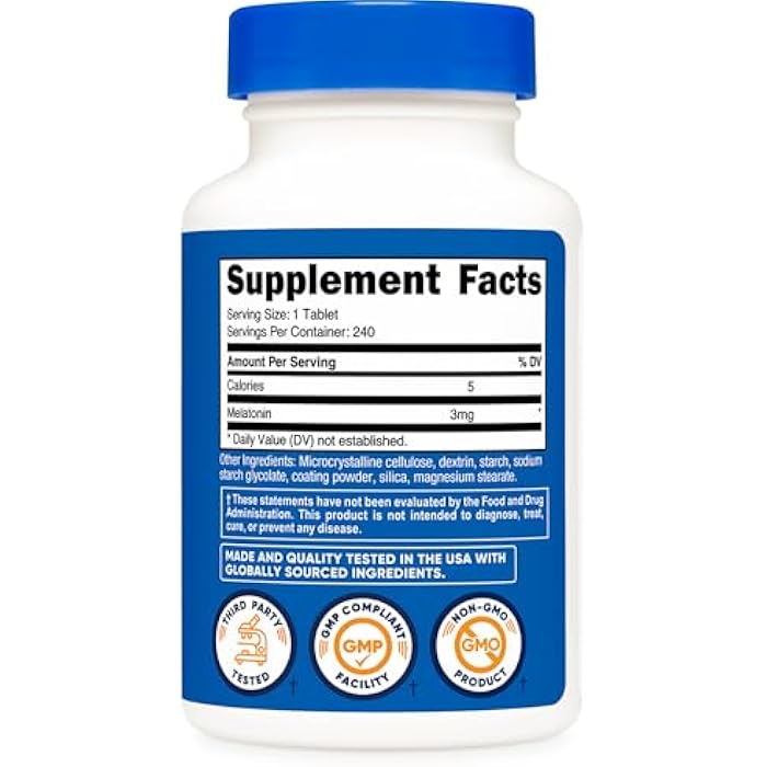 Nutricost Melatonin 3mg, 240 Tablets - 3mg Per Serving, Non-GMO, Gluten Free - Image 4