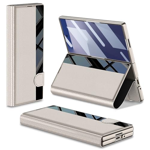 Tech Trendz TechTrendz Case for Samsung Galaxy Z Fold 7 Stand Case with Pen Slot, Luxury Flip Electroplated Shockproof Glass Hybrid Leather Flip Cover for Z Fold 7 Back Cover [Pen Not Included] (Titanium G) - Image 1