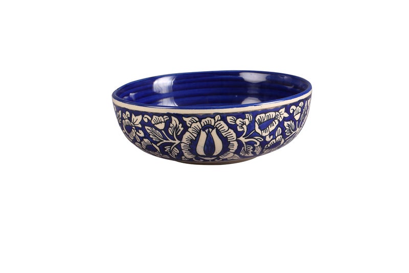 Caffeine Ceramic Handmade Blue Mughal Serving Bowl 6.5" (Set of 1) - Image 2
