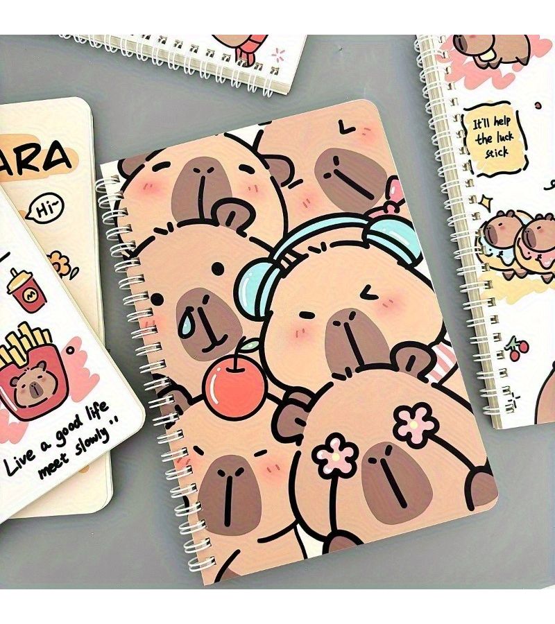 4 Capybara Notebooks Cute Cartoon Animal Design A5 Spiral Set for School Office - Image 4
