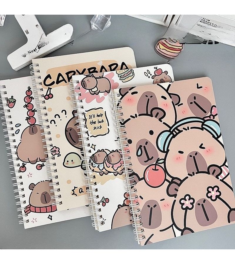 4 Capybara Notebooks Cute Cartoon Animal Design A5 Spiral Set for School Office - Image 3
