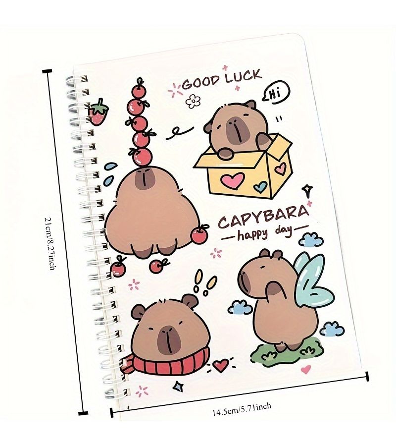 4 Capybara Notebooks Cute Cartoon Animal Design A5 Spiral Set for School Office - Image 2