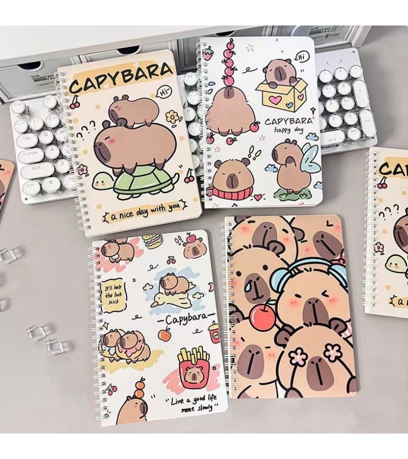 4 Capybara Notebooks Cute Cartoon Animal Design A5 Spiral Set for School Office - Image 1
