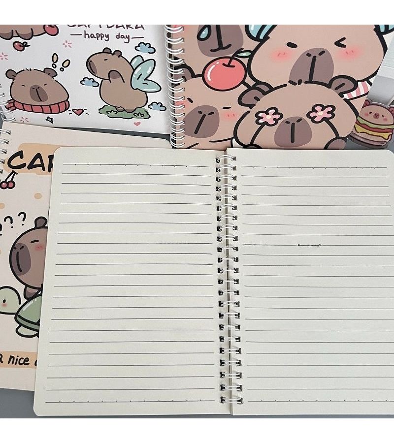 4 Capybara Notebooks Cute Cartoon Animal Design A5 Spiral Set for School Office - Image 5