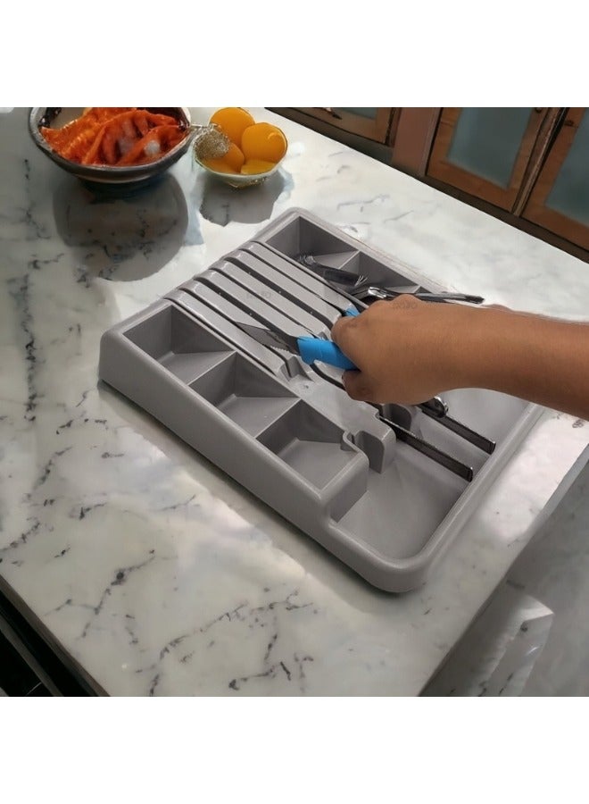 هابي هوم صينية تنظيم أدوات المائدة في درج المطبخ صينية أدوات مائدة متعددة الوظائف للشوك والملاعق والسكاكين وأدوات المائدة الأخرى30X23 سم - Image 3