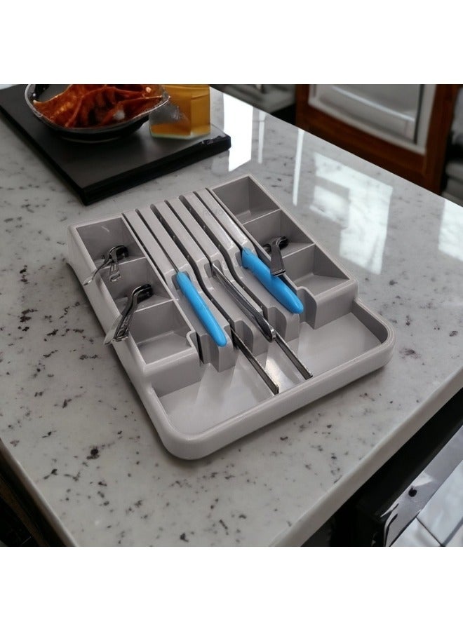 هابي هوم صينية تنظيم أدوات المائدة في درج المطبخ صينية أدوات مائدة متعددة الوظائف للشوك والملاعق والسكاكين وأدوات المائدة الأخرى30X23 سم - Image 4