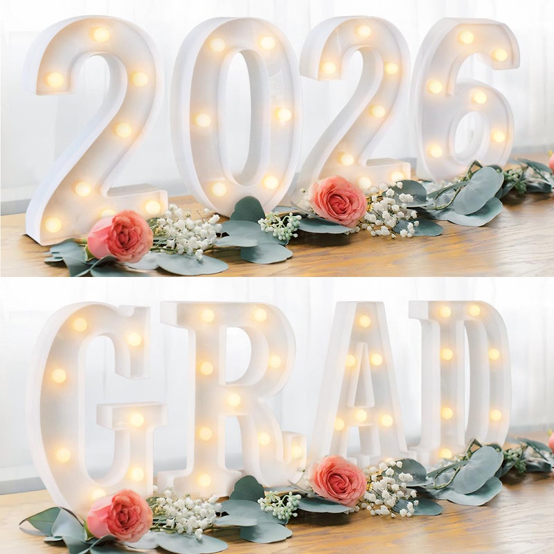 ORIENTAL CHERRY Graduation Decorations 2026 Deals - 8 LED Marquee Light Up Letters 'GRAD 2026' - Class of 2026 Ornaments Sign for Kindergarten High School College Wall Table Centerpieces Decor Party Supplies - Image 1
