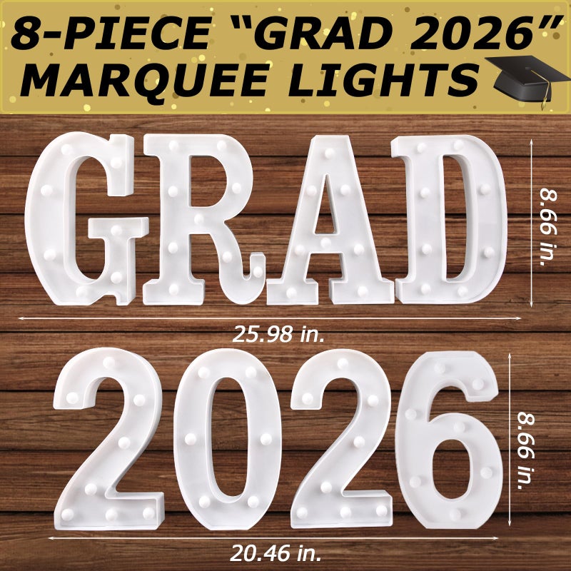 ORIENTAL CHERRY Graduation Decorations 2026 Deals - 8 LED Marquee Light Up Letters 'GRAD 2026' - Class of 2026 Ornaments Sign for Kindergarten High School College Wall Table Centerpieces Decor Party Supplies - Image 2