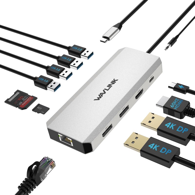 WAVLINK Laptop Docking Station,12 in 1 Triple Display USB C Hub for Windows with Dual DP, HDMI, 100W PD in, Gigabit Ethernet, USB3.0/2.0 Ports, SD/TF Card Reader, Mic/Audio for Lenovo HP Dell - Image 1